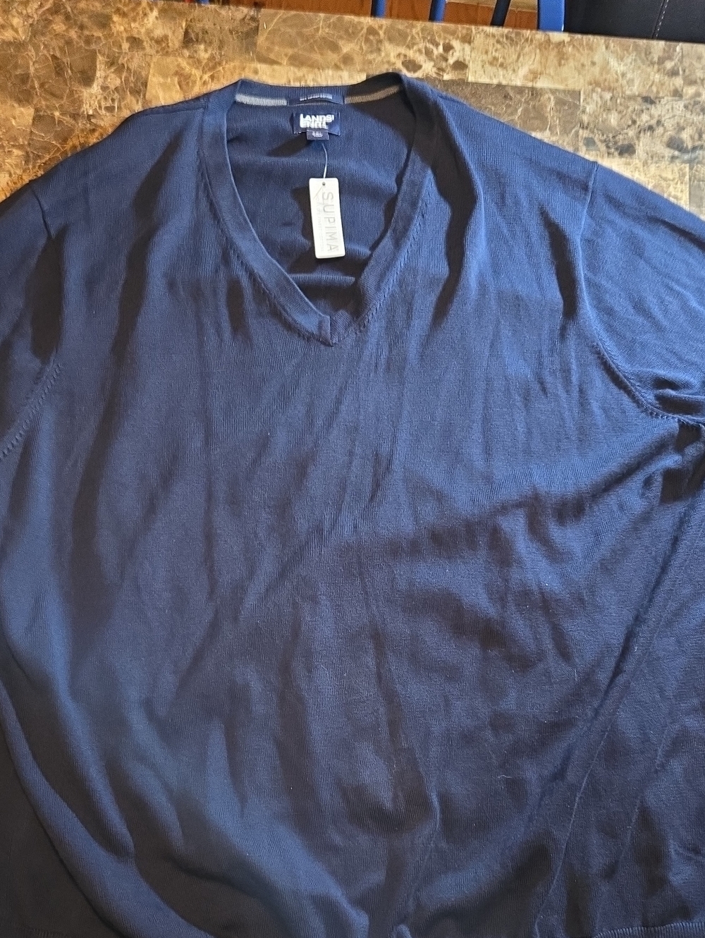 Lands' End 100% Supima Cotton Navy Pullover v neck Sweater Mens Size 3XL BNWT